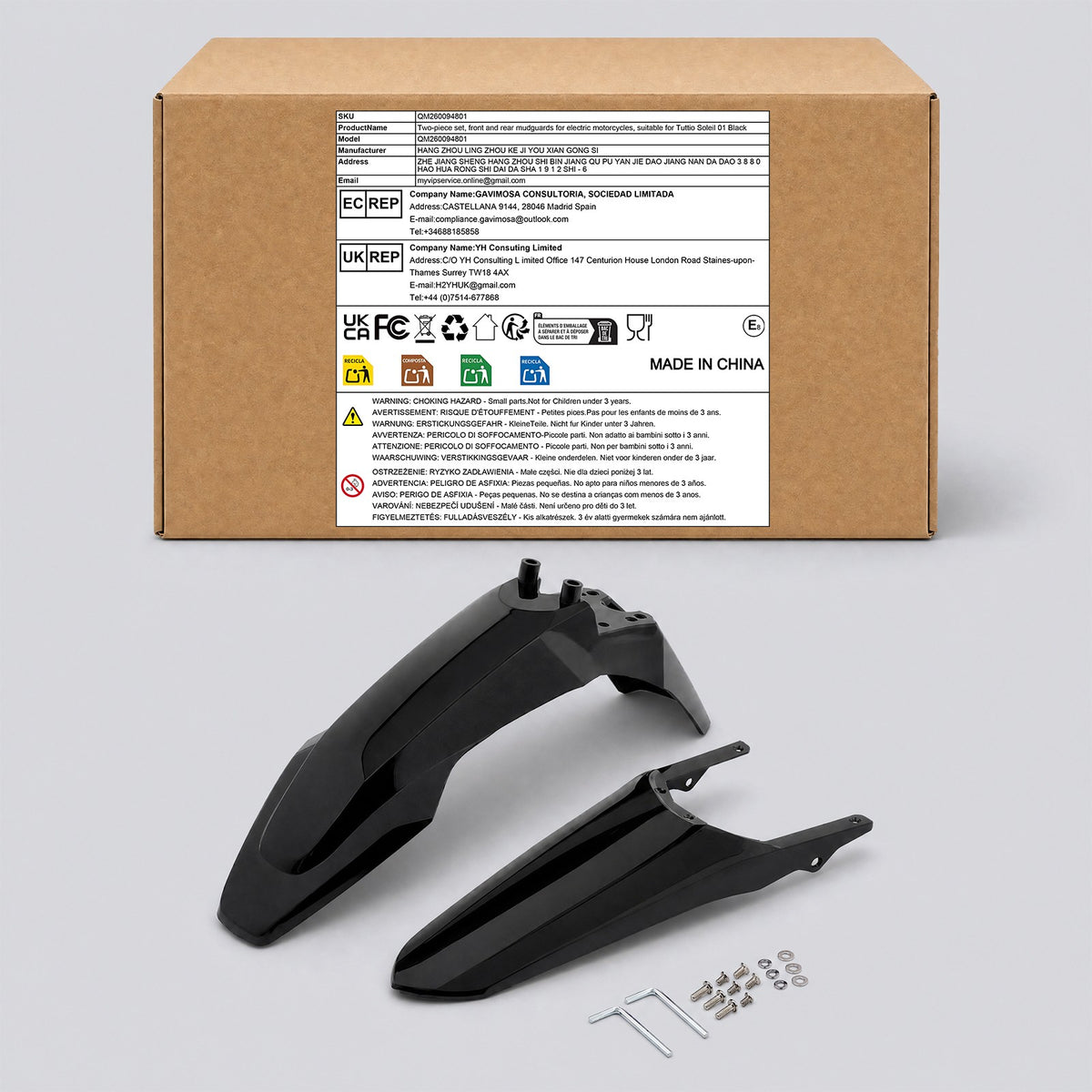 Front and Rear Mudguards Set for Tuttio Soleil 01 - Black ABS Motorcycle Mudguards