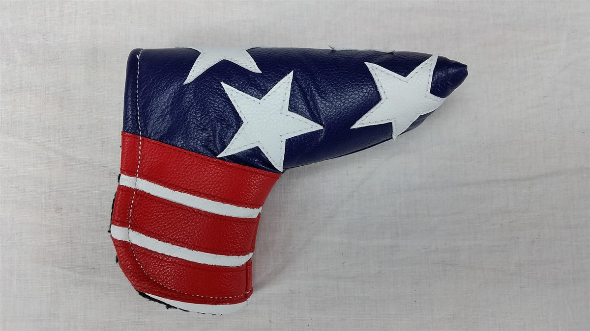 Leather Blade Putter Headcover with Magnetic Closure for Golf Clubs - USA Flag