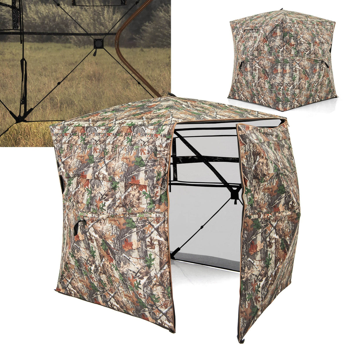 Portable 360° See-Through Hunting Blind with Open Side Door - Camouflage