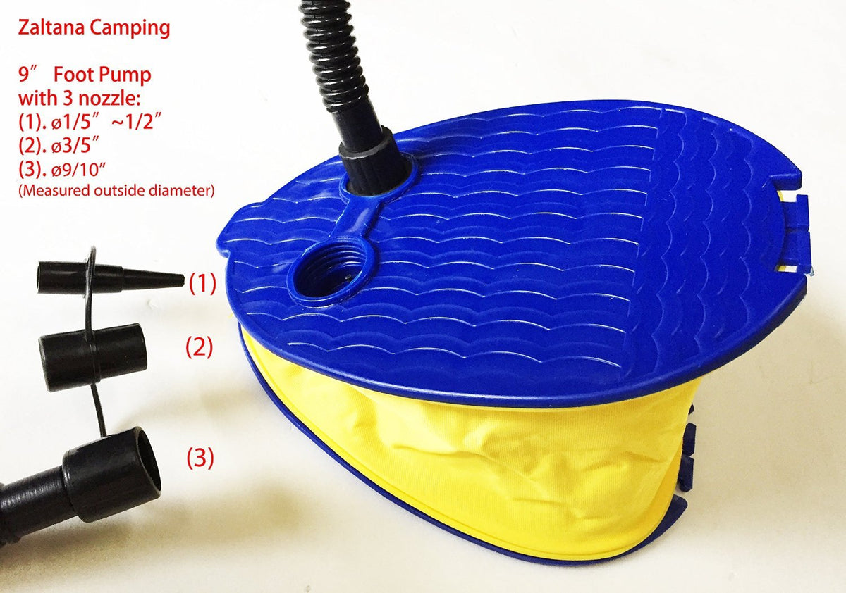 9-Inch Foot Air Pump with 3 Nozzles for Inflation & Deflation