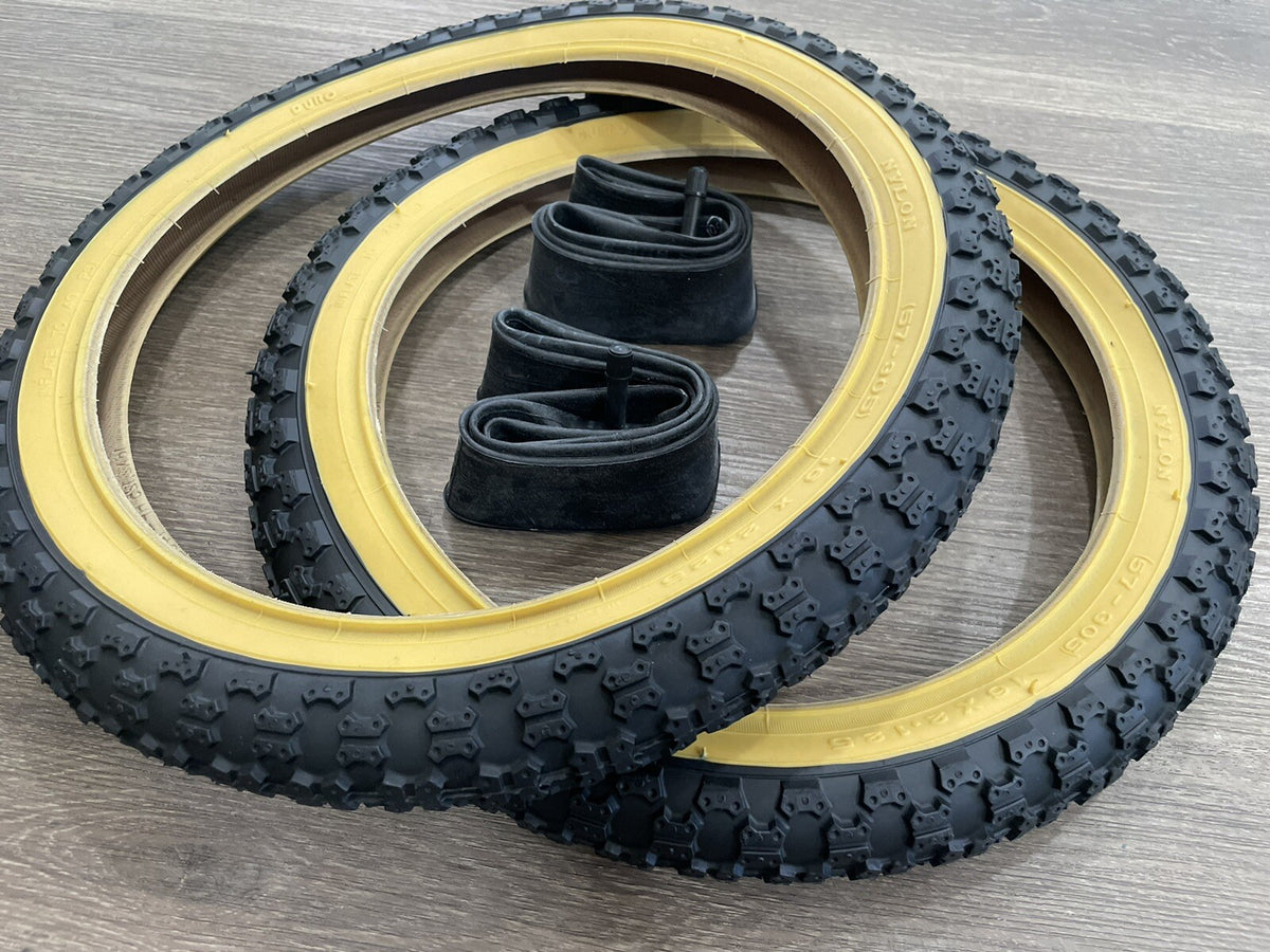 16 Inch BMX Bicycle Tires and Inner Tubes Set - Black Gum Wall, 2 Pack