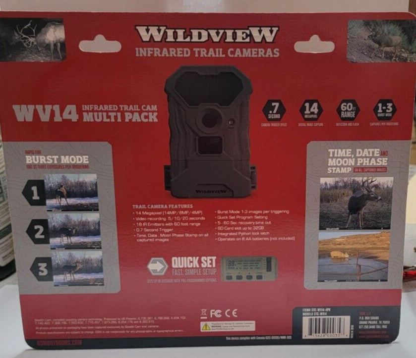 14MP Trail Camera with 60ft Detection Range - Hunting Wildlife Camera, 4 Pack