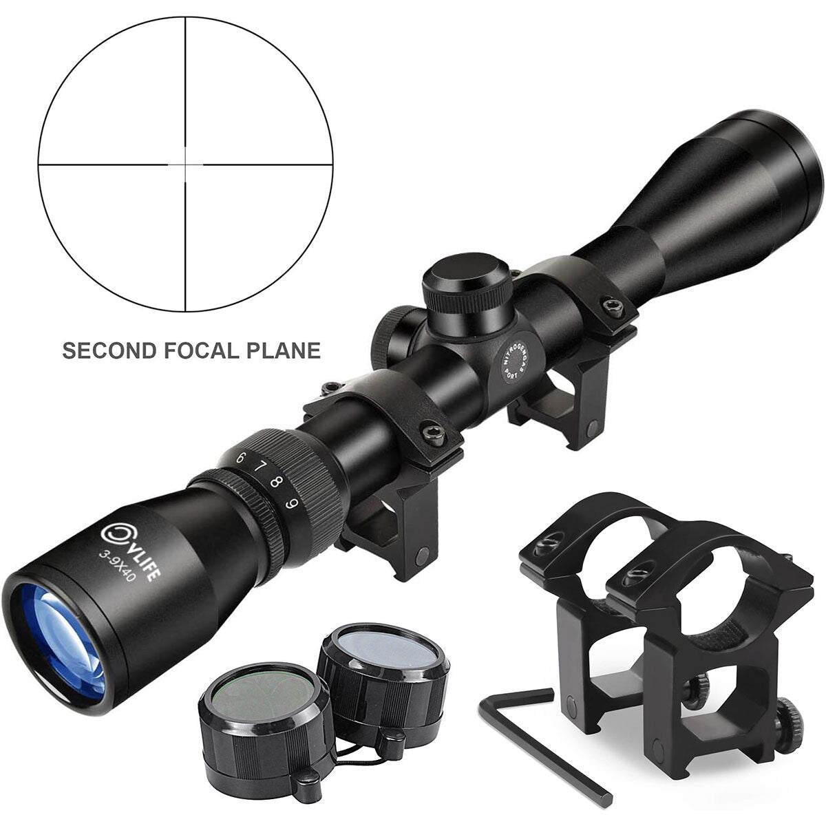 3-9X40mm with Mil Dot Crosshair, 1-Inch Mount, Hunting Optics