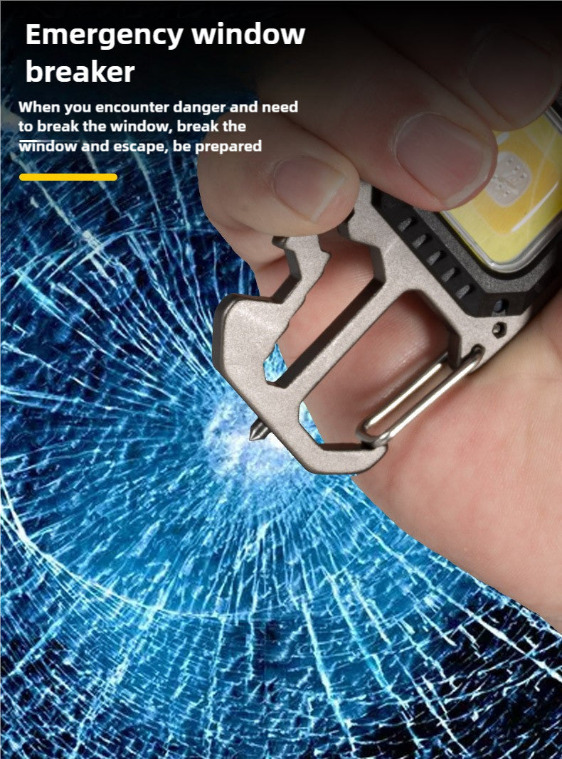 Rechargeable 500 Lumen COB Keychain Flashlight with 6 Modes & Tools