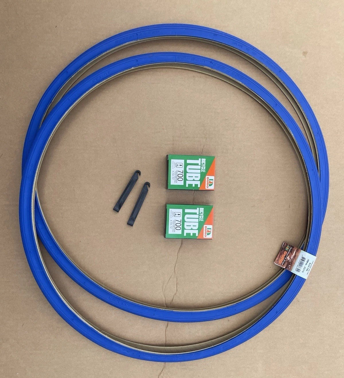 700x25c Road Bike Tires and Tubes Set Blue Slick Thread - Duro Quality
