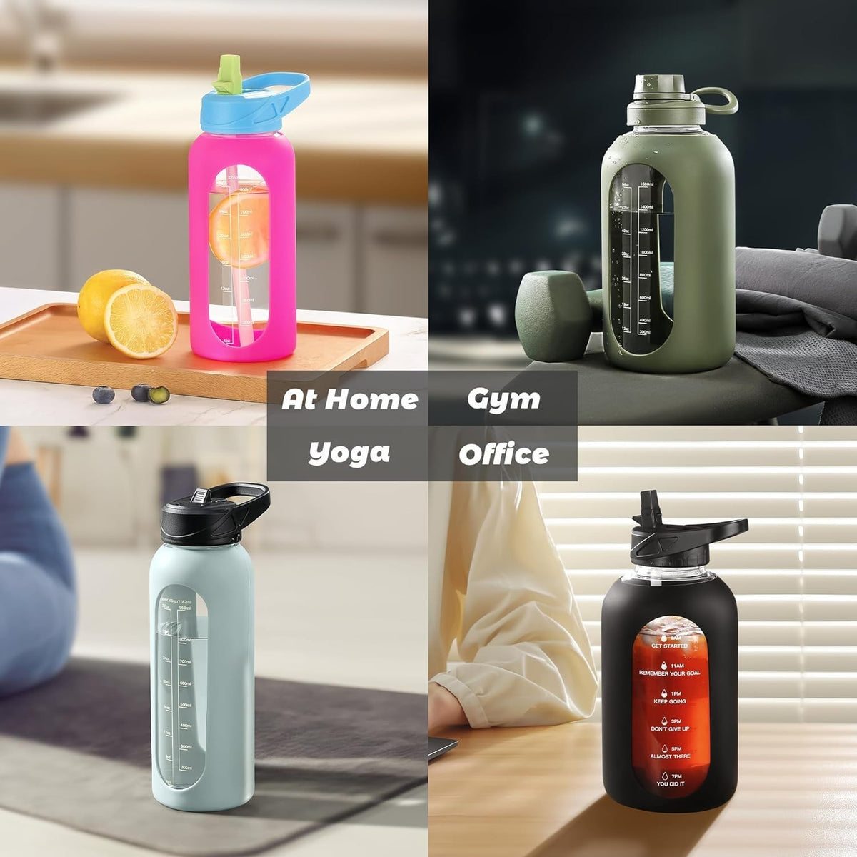 32 oz Glass Water Bottle with Straw & Handle - Large Sports Hydration Bottle