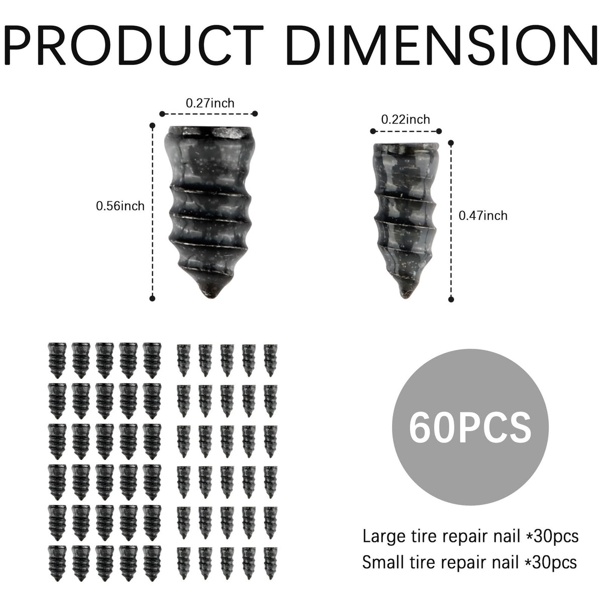 Rubber Tire Repair Nails Set - 60 Durable Rubber & Steel Fasteners for Emergency Fixes