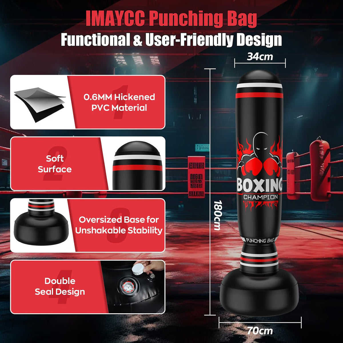 70-Inch Freestanding Punching Bag with Stand - Heavy-Duty Boxing & Kickboxing Equipment