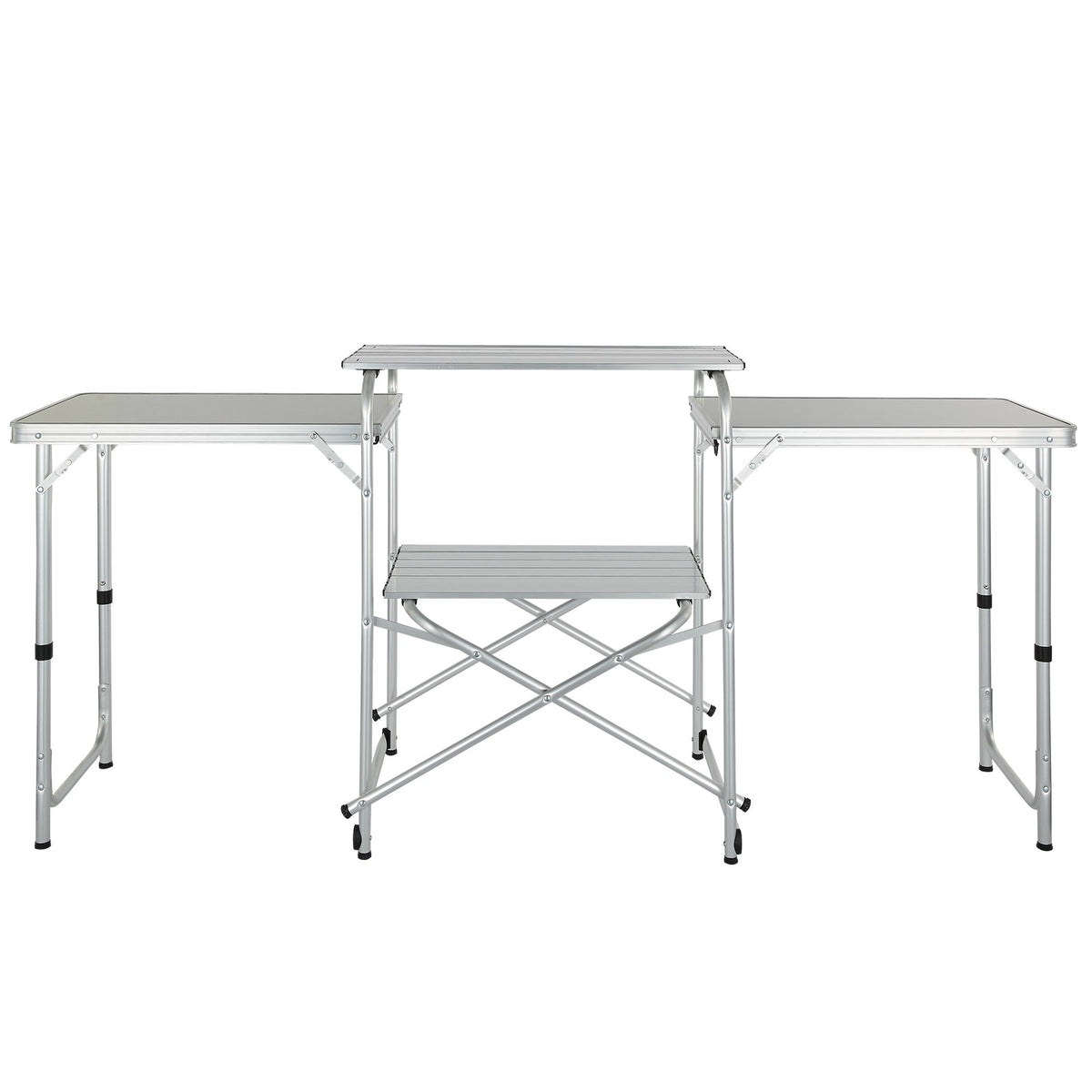 Folding Camping Kitchen Table with 3 Cupboards - Portable Outdoor Cook Station