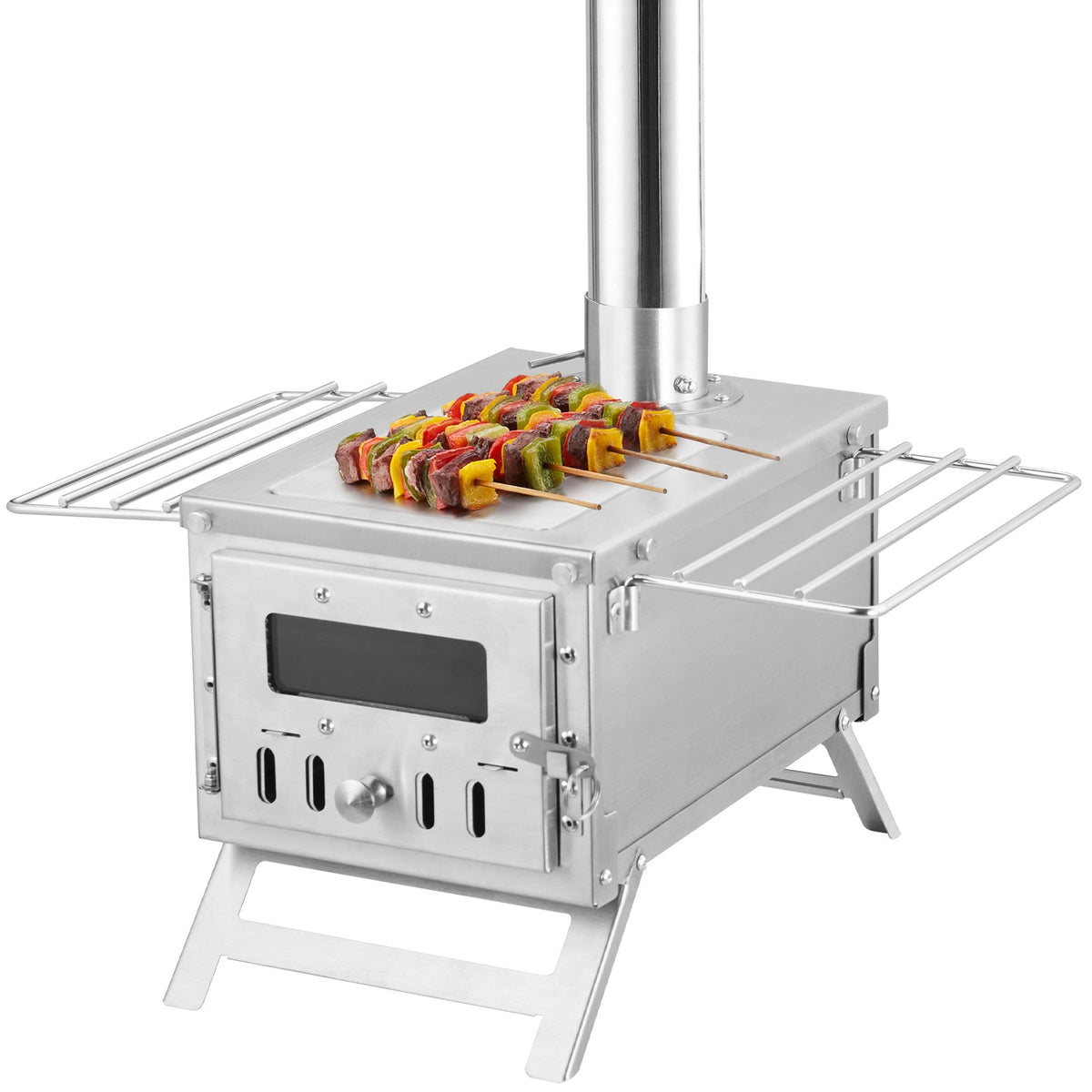 Portable Wood Stove for Camping and Outdoor Cooking with BBQ Plate
