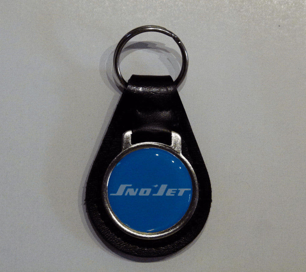 Vintage Snowmobile Logo Leather Keychain Reproduction SnowJet Medallion