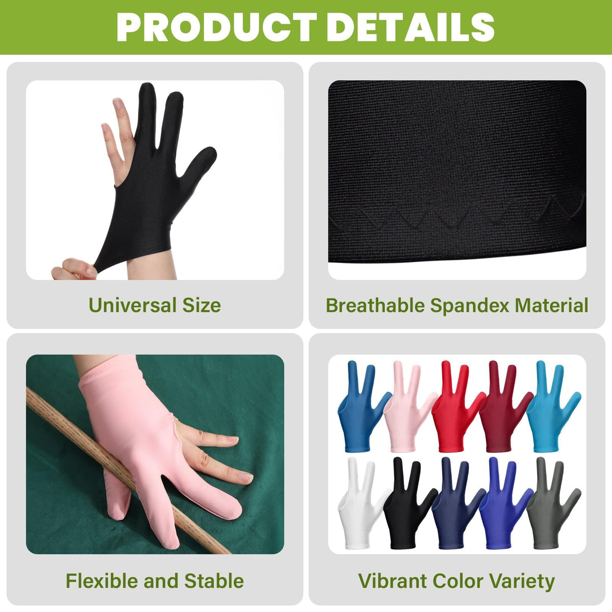 Three-Finger Universal Billiard Gloves - Breathable Elastic Pool Gloves