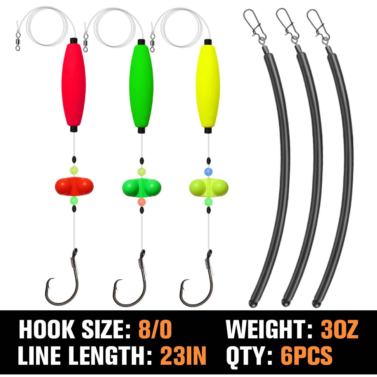 6-Pack Catfish Trolling Rig Set with 8/0 Hooks & 3oz Dragging Weights