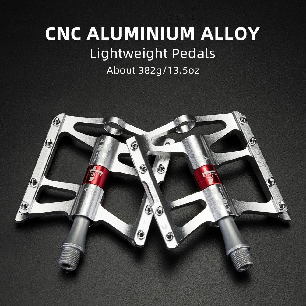 Mountain Bike Pedals - Aluminum Alloy Flat Platform with 4 Bearings 9/16" Spindle