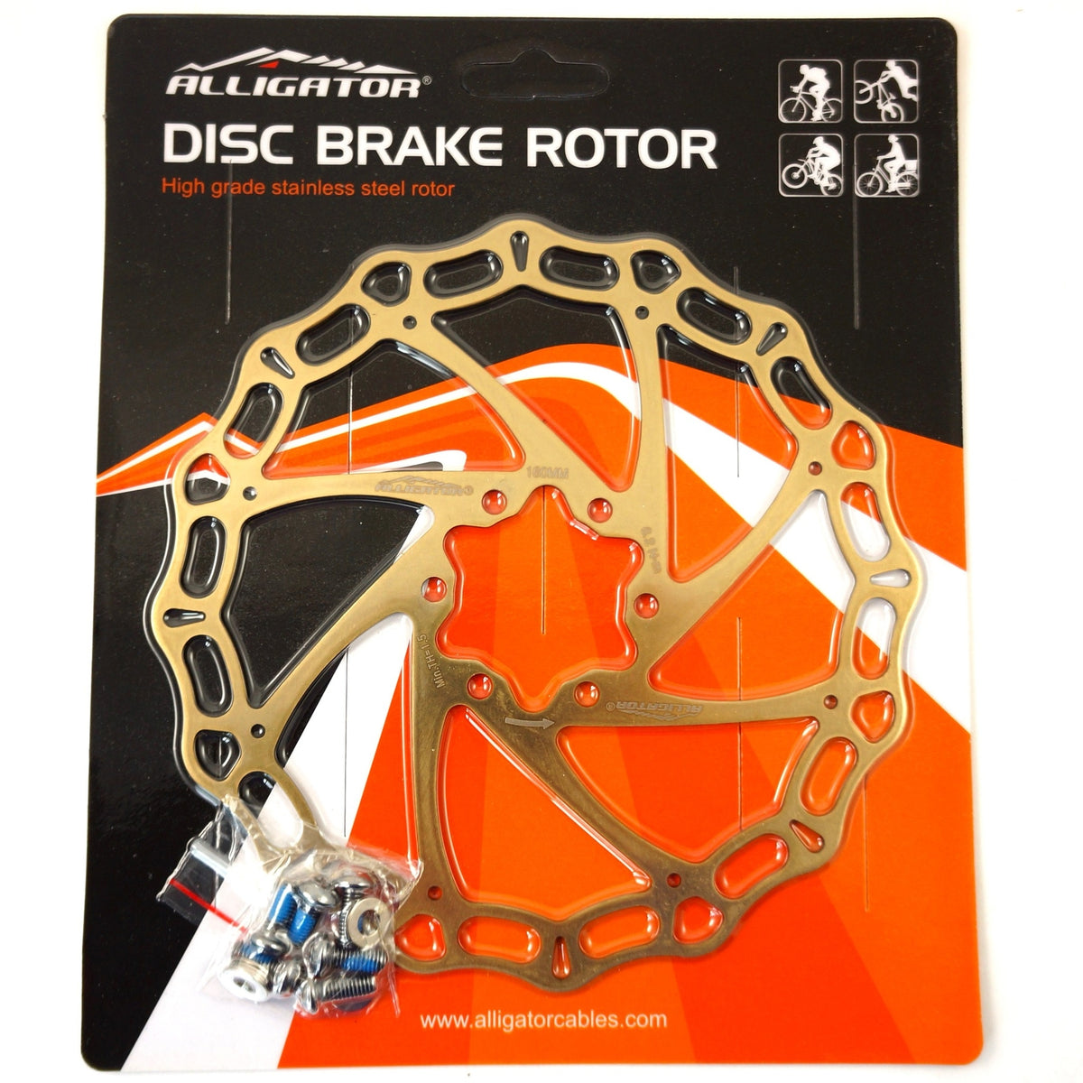 Alligator MTB Road Bike Disc Brake Rotor Ti Gold 160/180/203mm - Stainless Steel