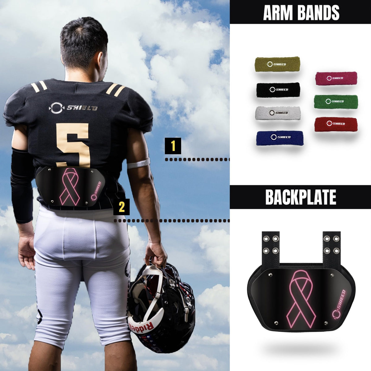 Youth Football Back Plate Impact-Resistant Lower Back Protector Pink Ribbon