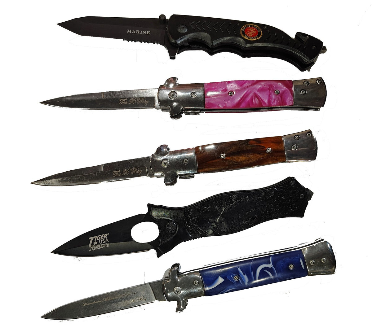Wholesale Lot of 5 Spring Assisted Opening Pocket Knives - Brand New