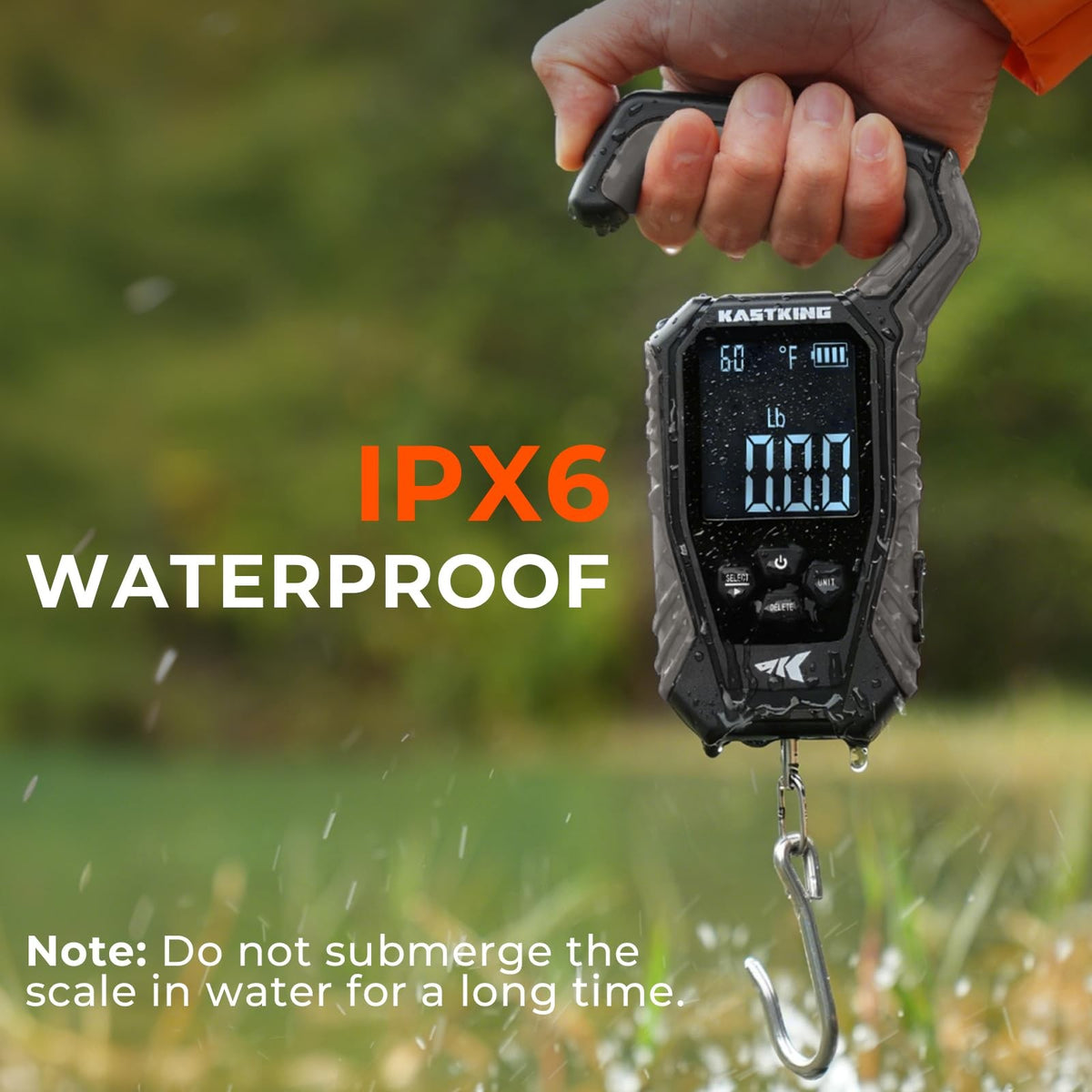 120 lb Waterproof Fishing Scale with Large Display, Tare & Temperature Sensor