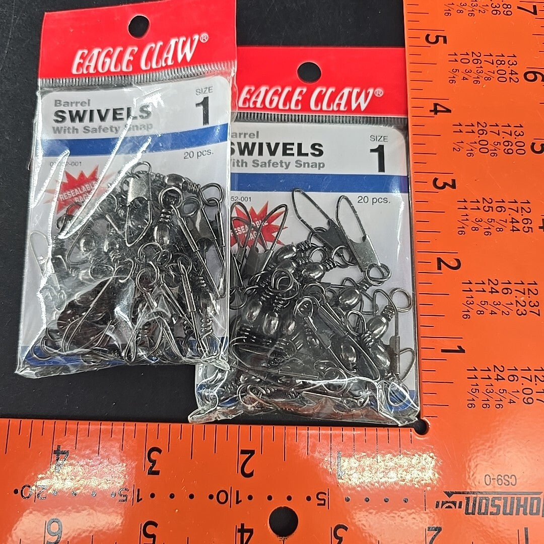 Eagle Claw Barrel Swivels with Safety Snap - Size 1, Pack of 40