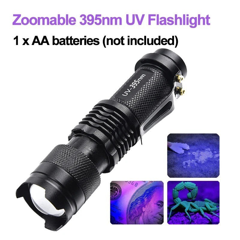 UV Black Light Flashlight 365nm 395nm Detects Pet Urine Fluorescent Inks