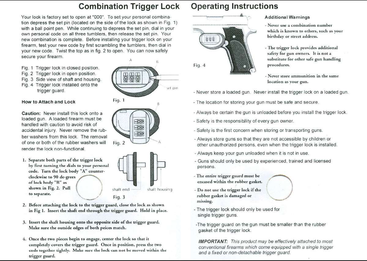 Universal Trigger Lock for Handguns Rifles Shotguns Security Combo