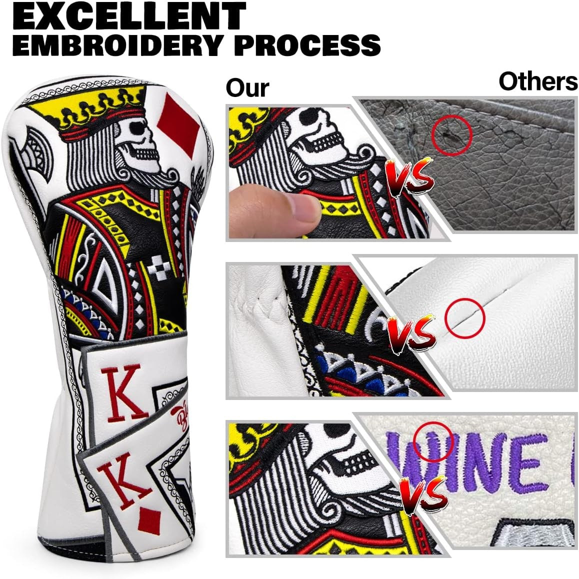 Golf Club Headcover Fairway Cover with Embroidery - Diamond King Design