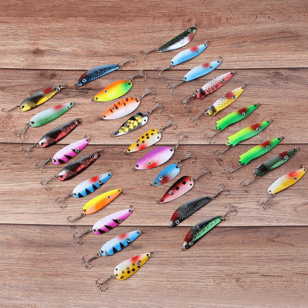 30pcs Metal Fishing Spoon Lures Cast Baits for Trout & Trolling