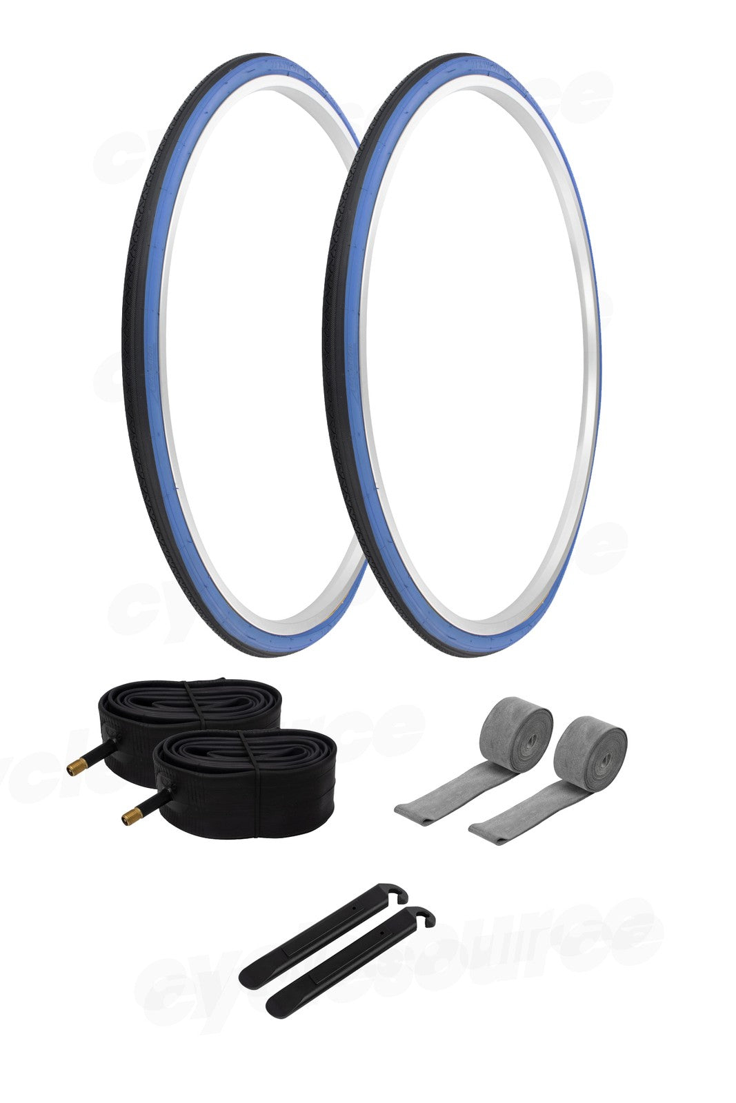 27 x 1 1/4 Bicycle Tires and Tubes Set - Black/Blue Touring Slick PRO+