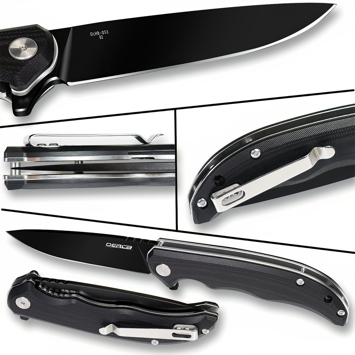 Folding Pocket Knife with D2 High Carbon Steel and Black Titanium Coating - 8.9 Inch