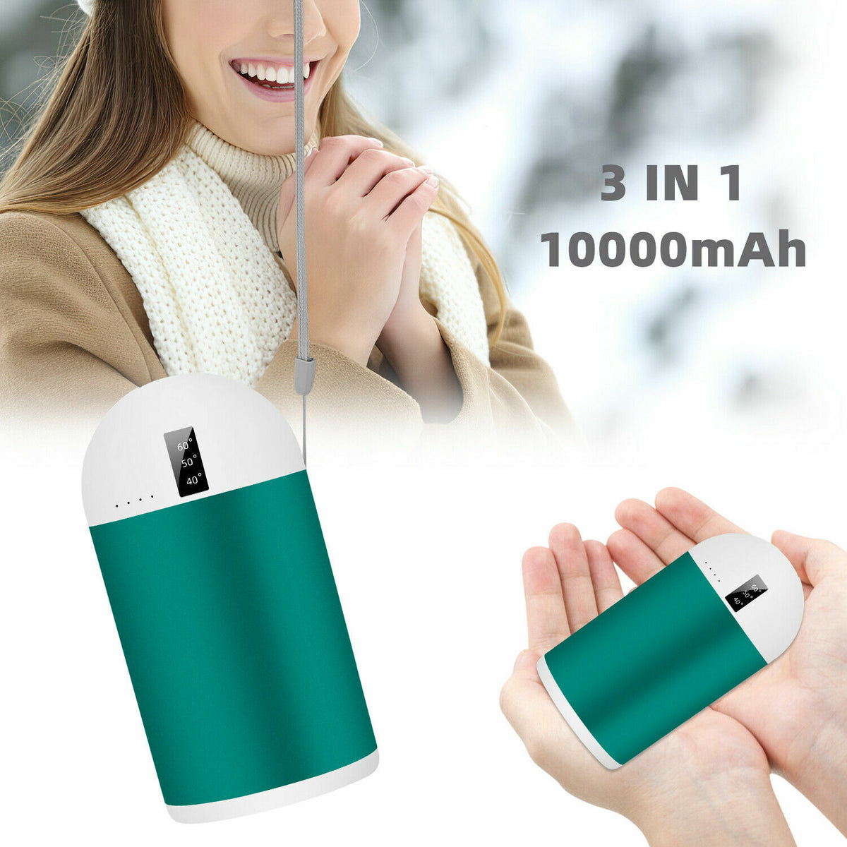 Rechargeable Hand Warmer 10000mAh USB Power Bank with Multiple Temps