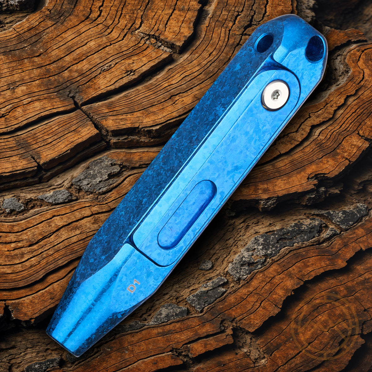 Titanium Snowflake Blue Handle Knife with Hidden Bit Storage