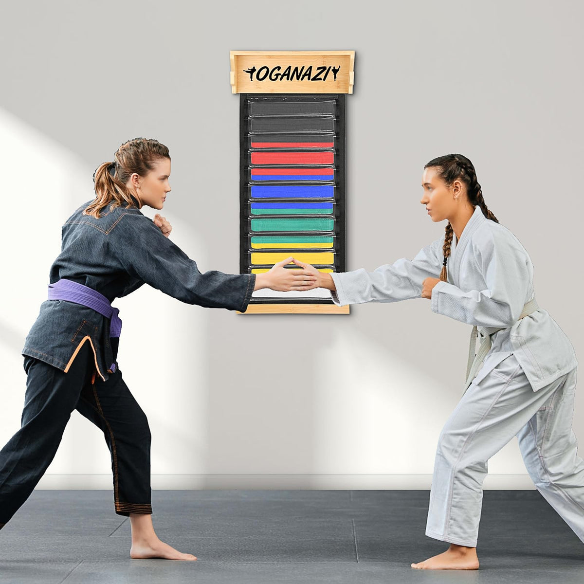 Martial Arts Belt Display Rack for Karate & Taekwondo Belts Wall Mount 12 Belts