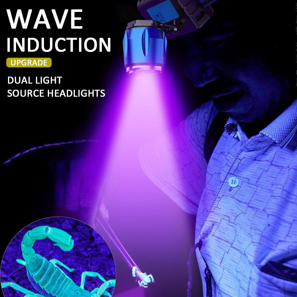80000LM UV LED Headlamp with Induction Zoom and White Light for Outdoor Activities