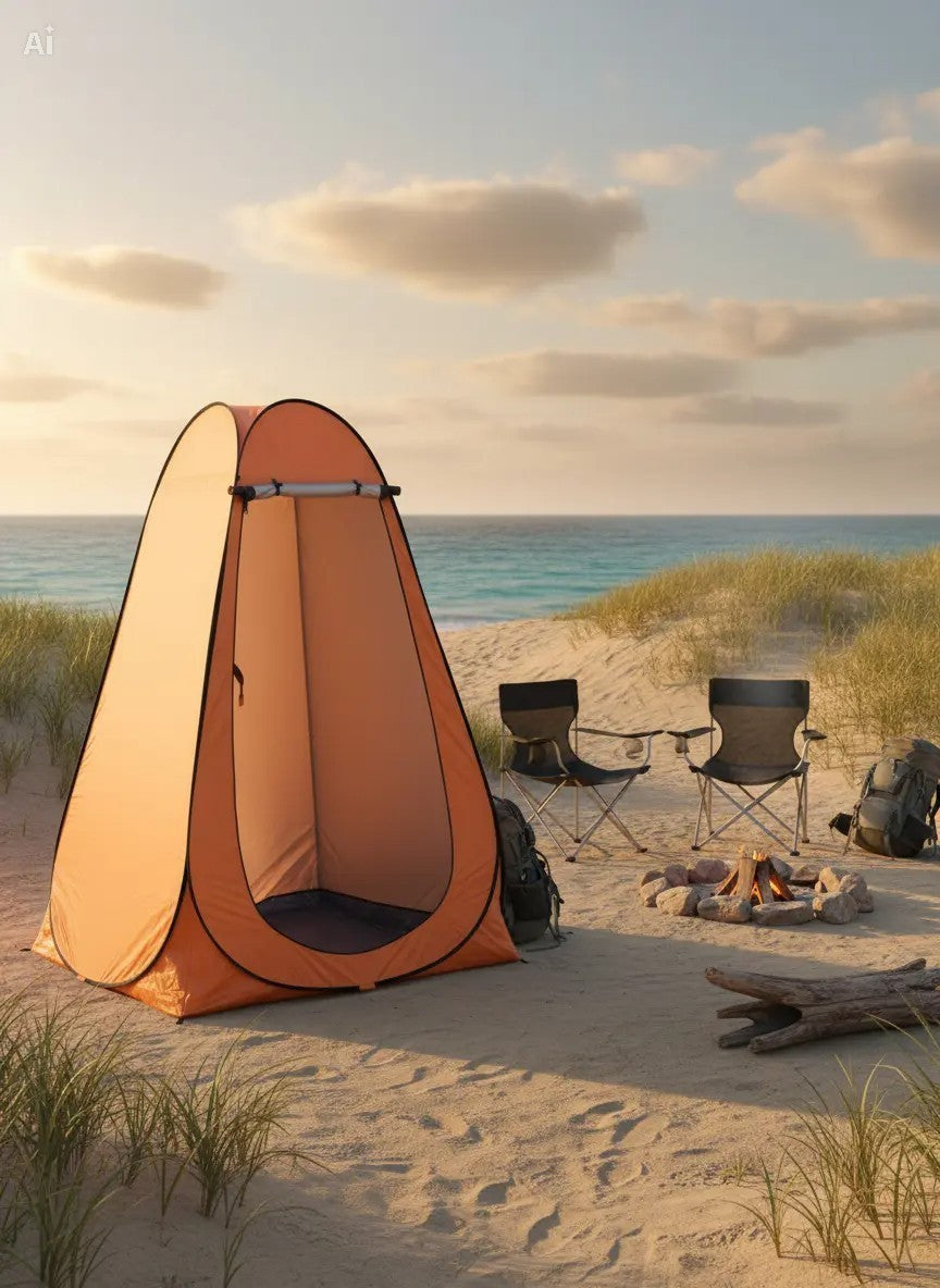 Orange Pop Up Privacy Shower Tent for Camping and Outdoor Use