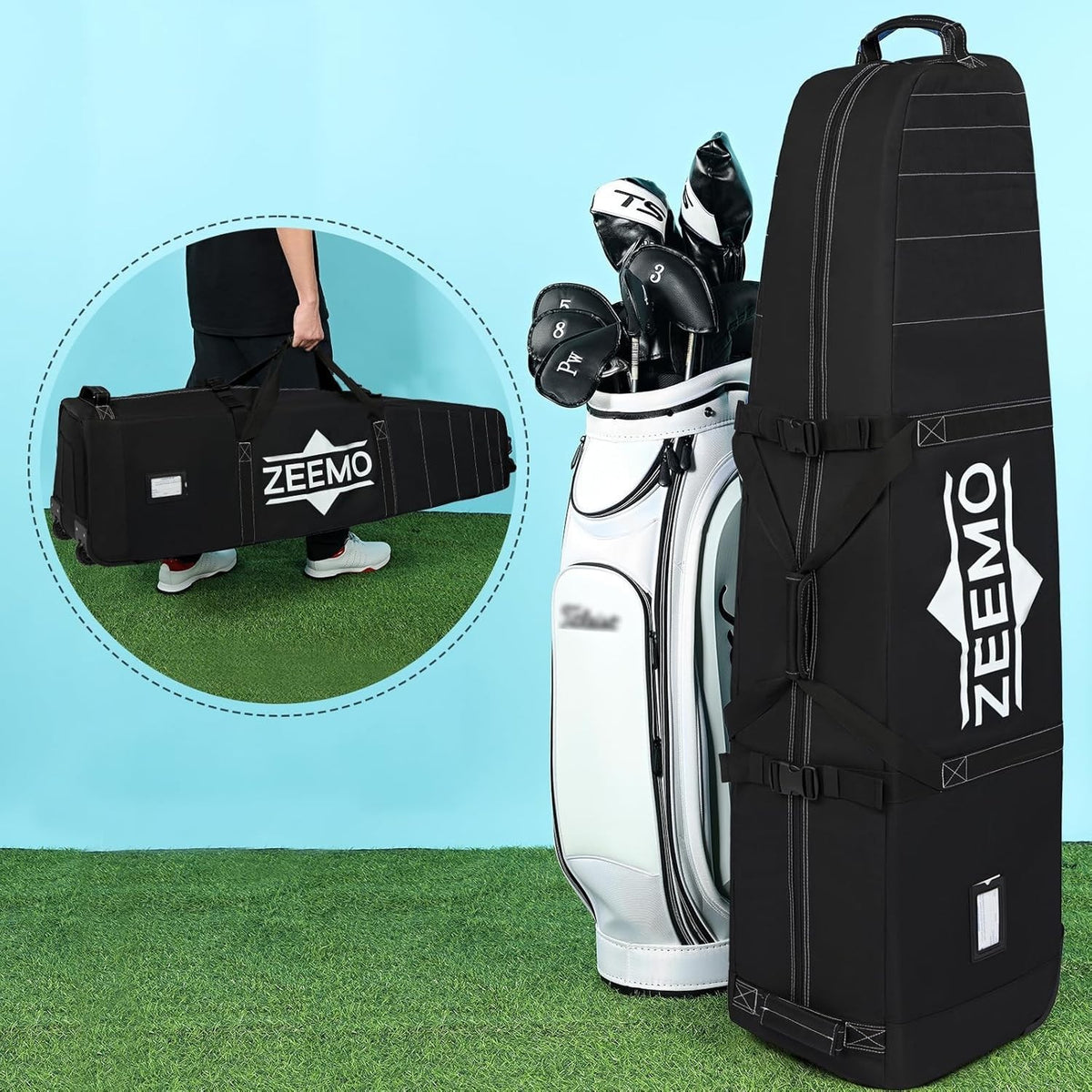 Golf Travel Bag with Wheels Waterproof Luggage Lock & Club Cover