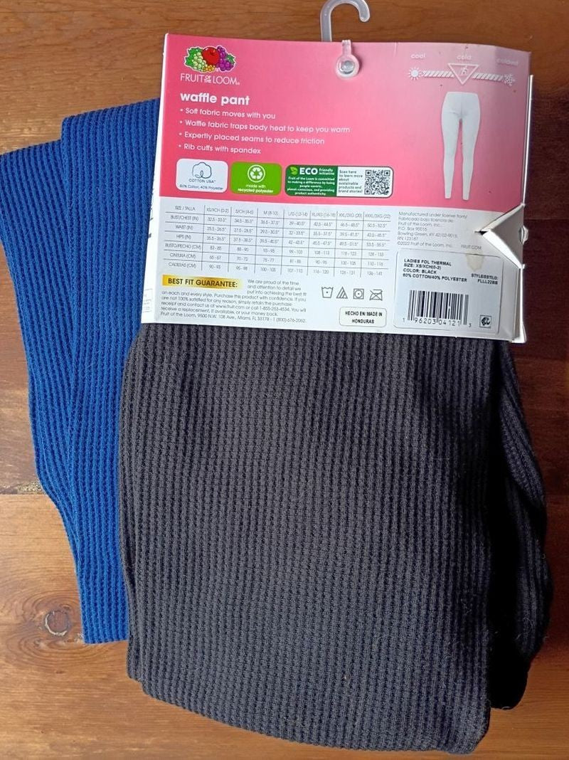 2 Pairs Women's Thermal Waffle Bottoms Lounge Pants XS Black Blue