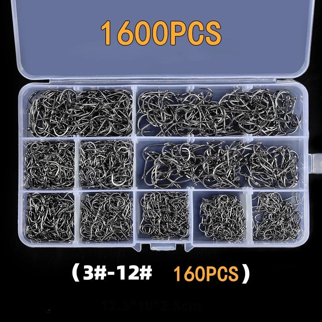Fishing Hooks Set - Offset Circle High Carbon Steel, Multiple Sizes & Quantity