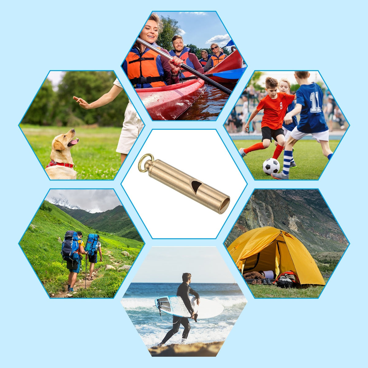 3-Pack Brass Emergency Whistles for Camping & Outdoor Survival