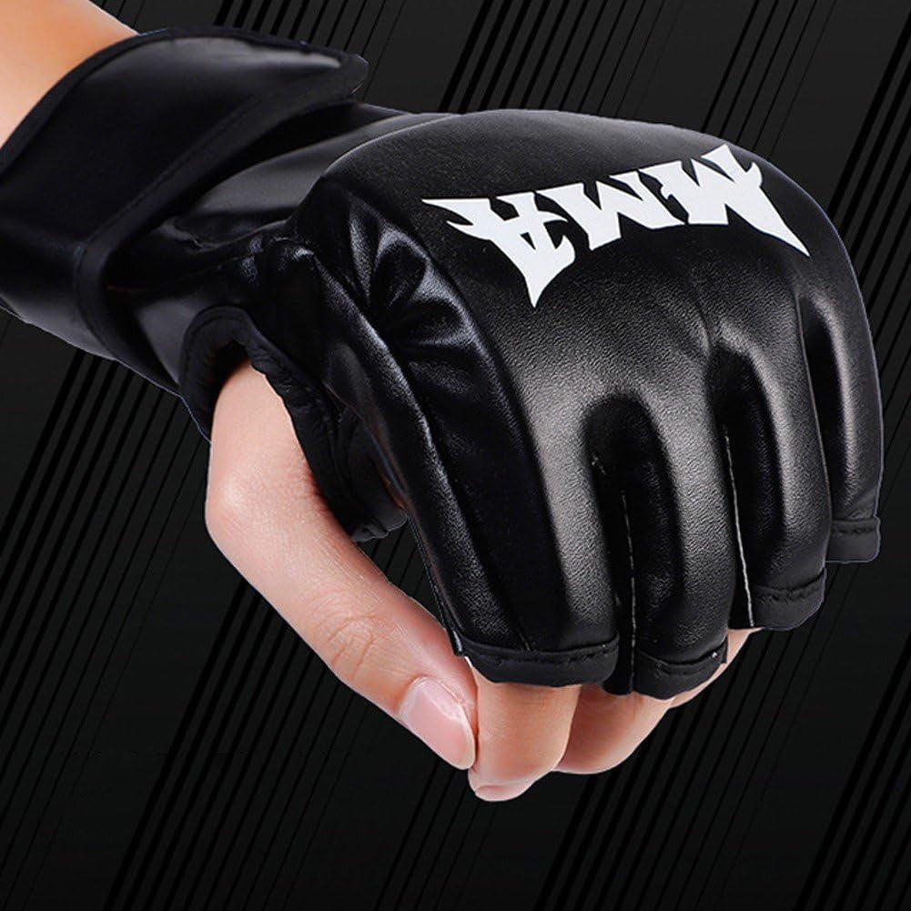 Adult Boxing Gloves PU Leather Half Finger Fight Gear - Black