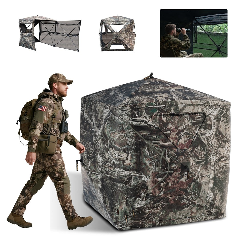 Hunting Blind with 270° See-Through Door, Dual Zipper & Camouflage Pattern