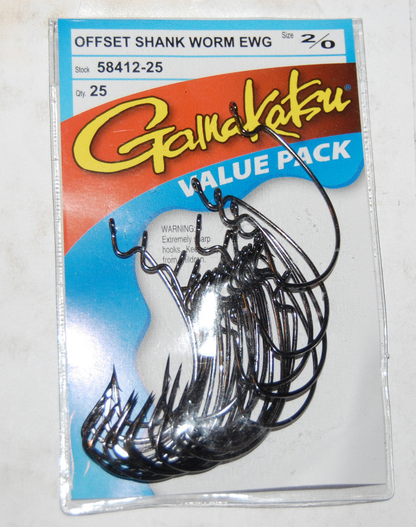 Gamakatsu Offset EWG Worm Hook 2/0 – Ideal for Senko & Texas Rigging, 25 Pack