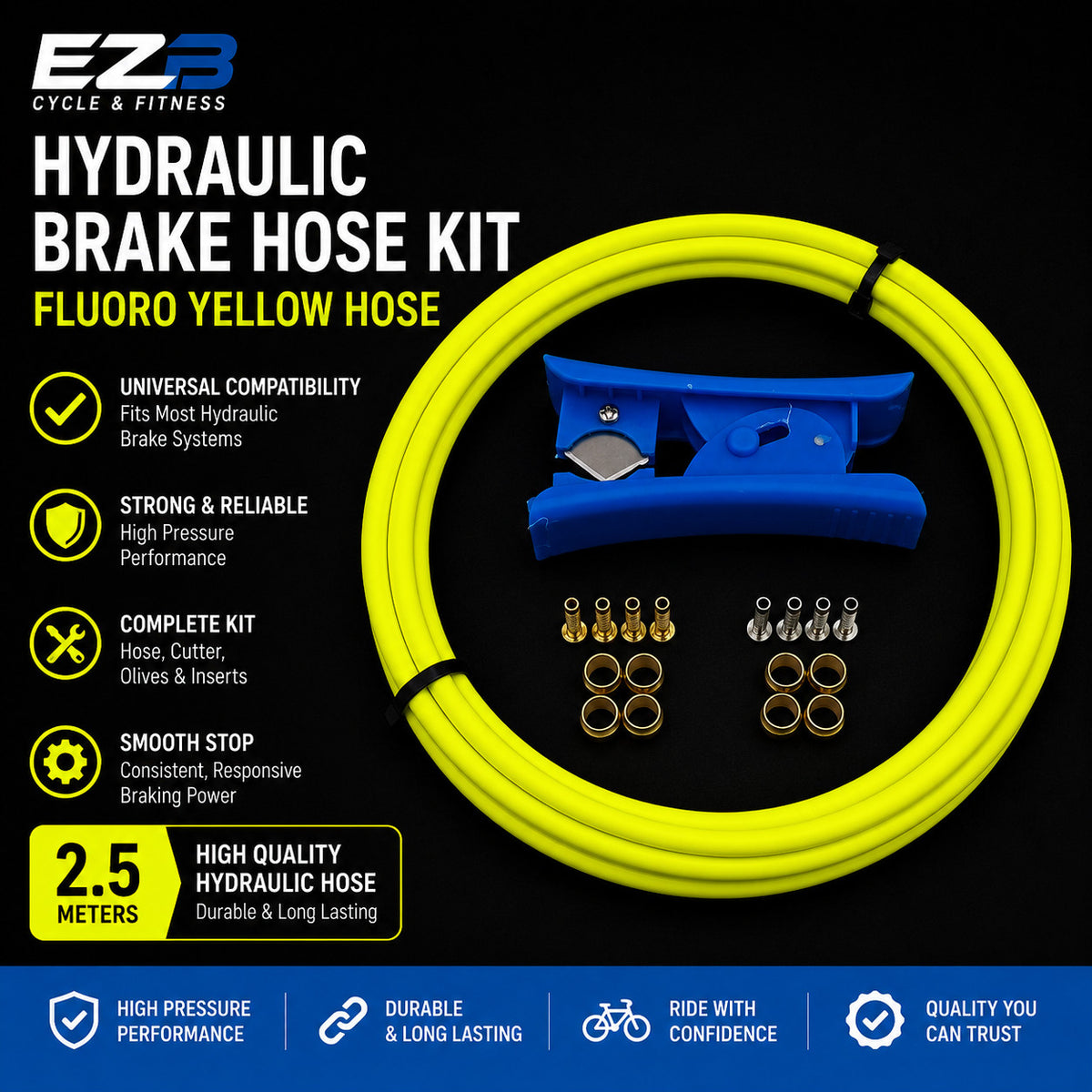 Hydraulic Brake Hose Kit for Shimano Bikes 2.5M with Fittings & Olives