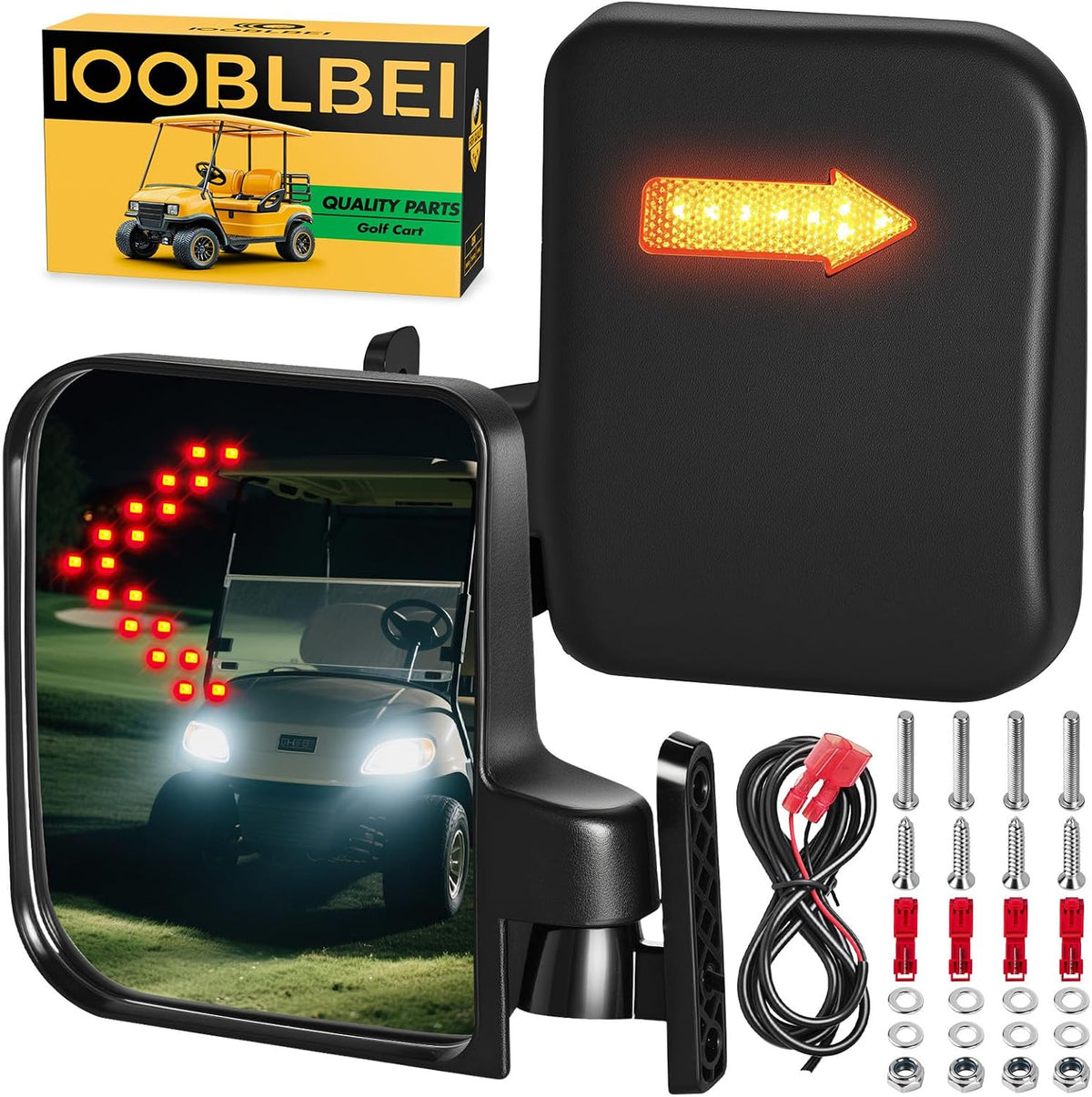 Universal Golf Cart Rear View Mirrors with Turn Signal Lights, Folding Side Mirrors for Club Car EZGO Yamaha Kandi