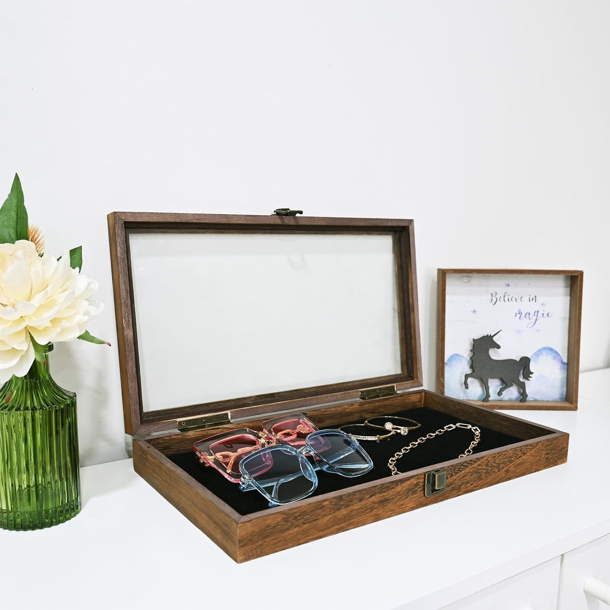 Gun Display Case Black Handgun Pistol Revolver Glass Lock Shadow Box