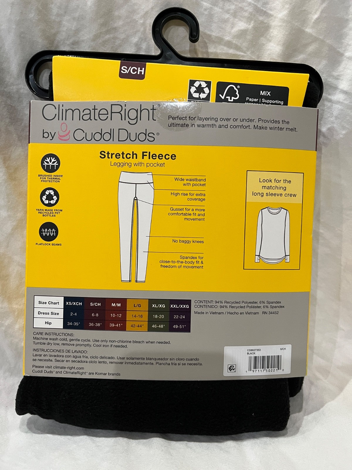 Women’s Stretch Fleece Leggings Base Layer - ClimateRight by Cuddl Duds