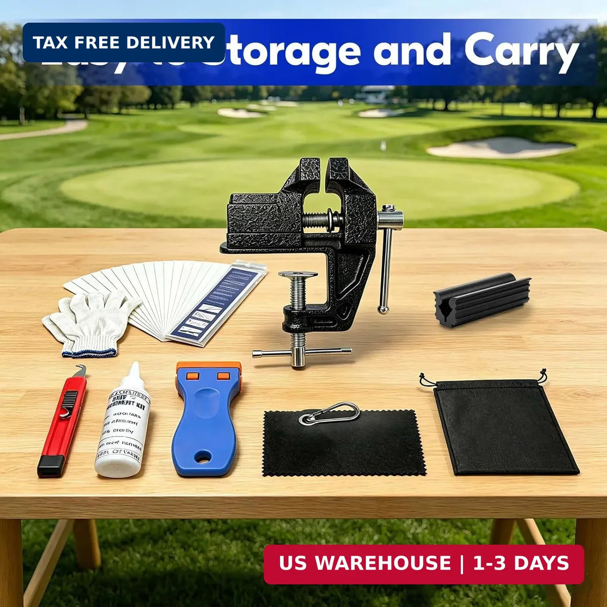 Golf Grip Replacing Kit with Vise Clamp & Tools - DIY Club Maintenance
