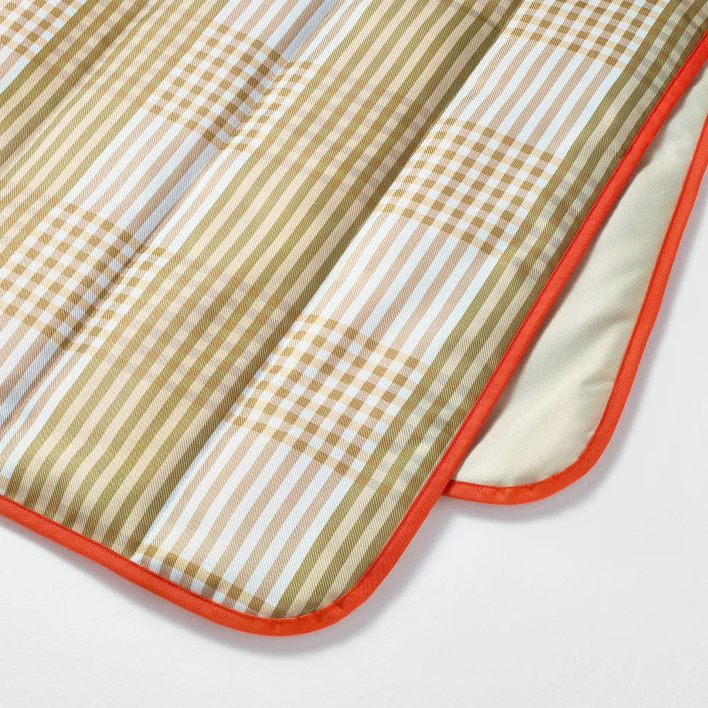 Oversized Picnic Blanket Tan Gingham - Recycled Polyester, Outdoor & Beach Use