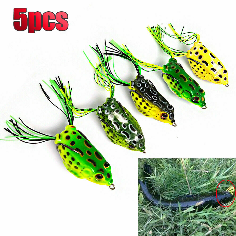 Weedless Topwater Frog Lures 5-Pack for Bass Fishing Soft Plastic Baits