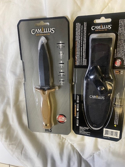 Fixed Blade Knife with Tan Handle and Sheath - Camillus M3 #21013