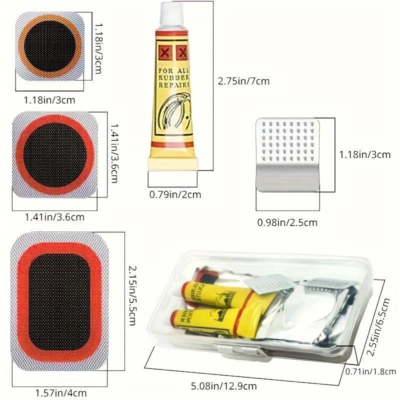 Bike Tire Repair Kit with Vulcanizing Patches and Repair Tools - Multiple Colors